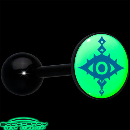 Glow in the Dark Black Anodized Evil Eye Barbell Tongue Ring by Onyx O