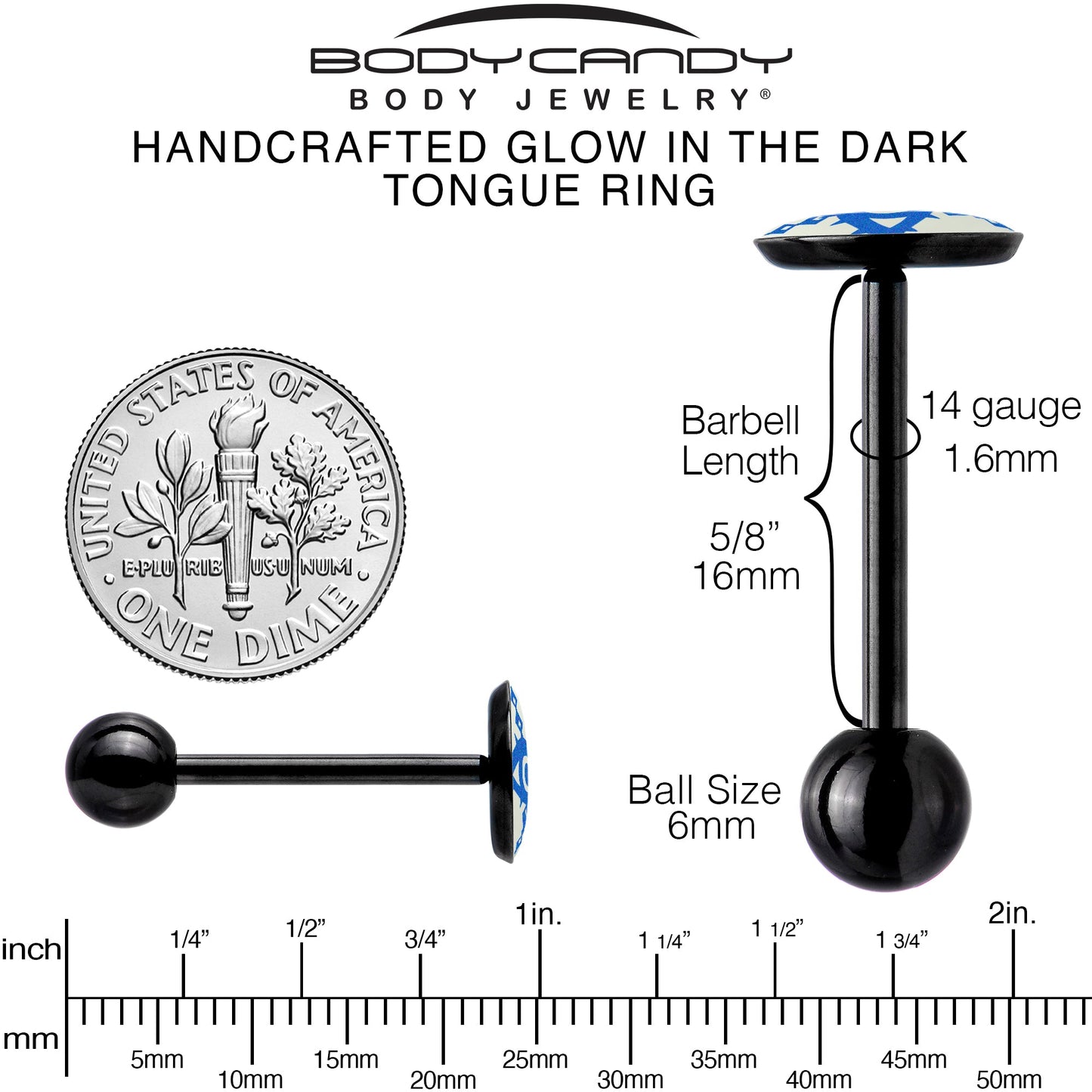 Glow in the Dark Black Anodized Evil Eye Barbell Tongue Ring by Onyx O
