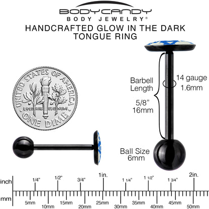 Glow in the Dark Black Anodized Evil Eye Barbell Tongue Ring by Onyx O