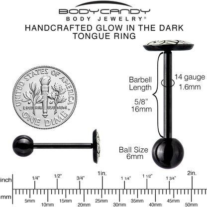 Glow in the Dark Black Anodized Halloween Ghost and Dog Barbell Tongue Ring by Onyx O