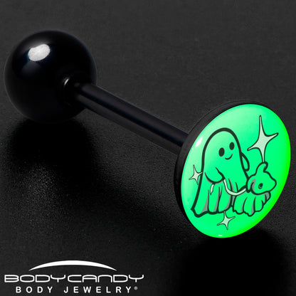 Glow in the Dark Black Anodized Halloween Ghost and Dog Barbell Tongue Ring by Onyx O