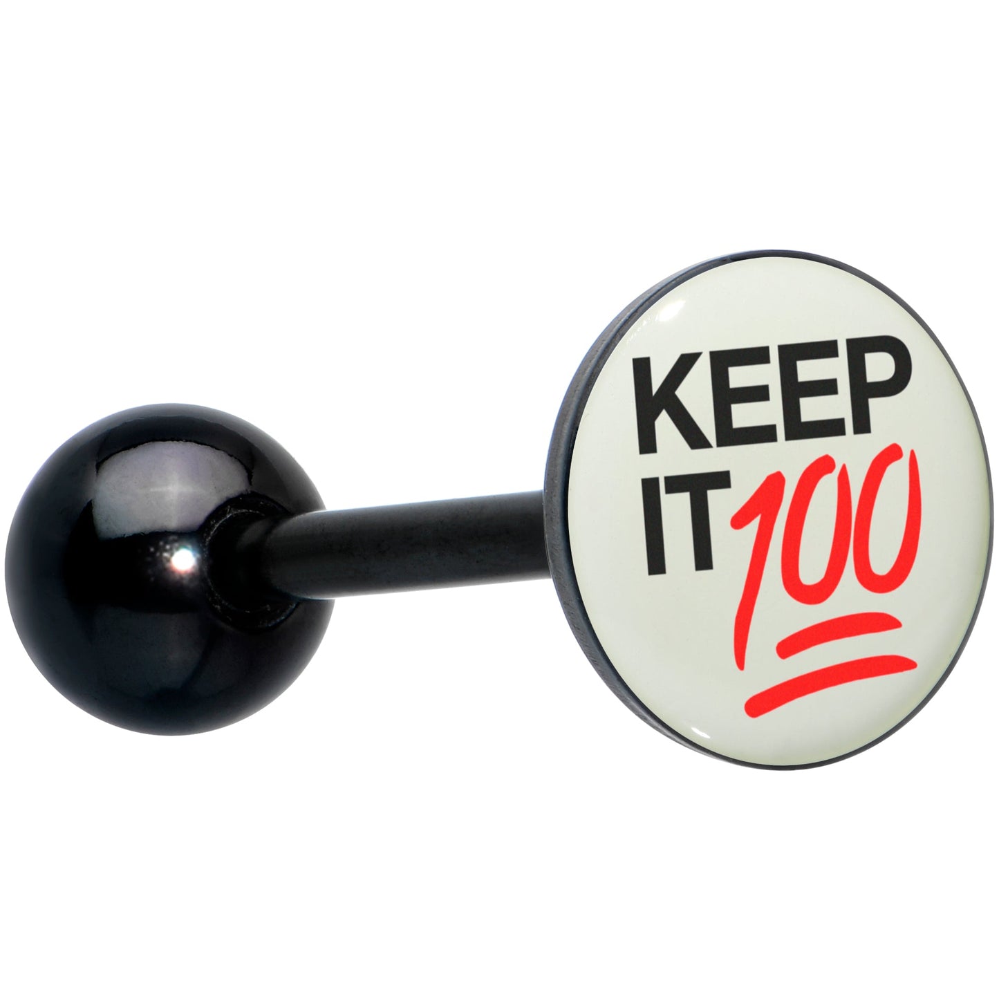 Glow in the Dark Black Anodized Keep it 100 Barbell Tongue Ring by Onyx O