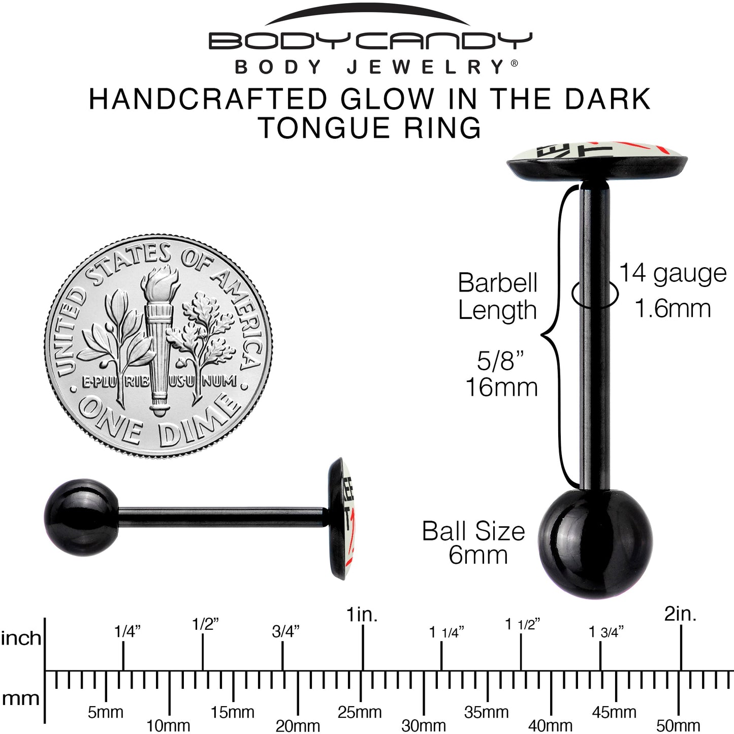 Glow in the Dark Black Anodized Keep it 100 Barbell Tongue Ring by Onyx O