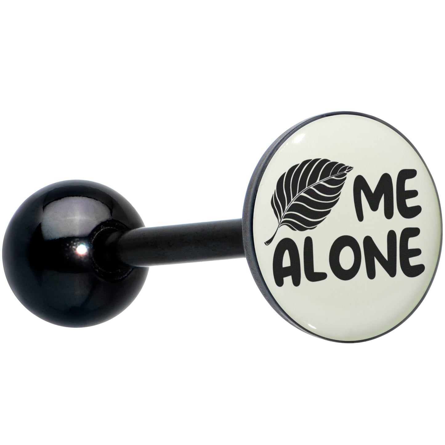 Glow in the Dark Black Anodized Leaf Me Alone Barbell Tongue Ring by Onyx O