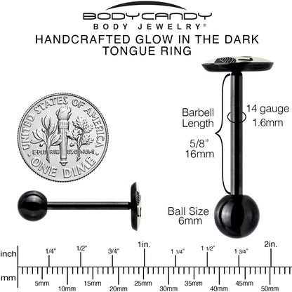 Glow in the Dark Black Anodized Leaf Me Alone Barbell Tongue Ring by Onyx O