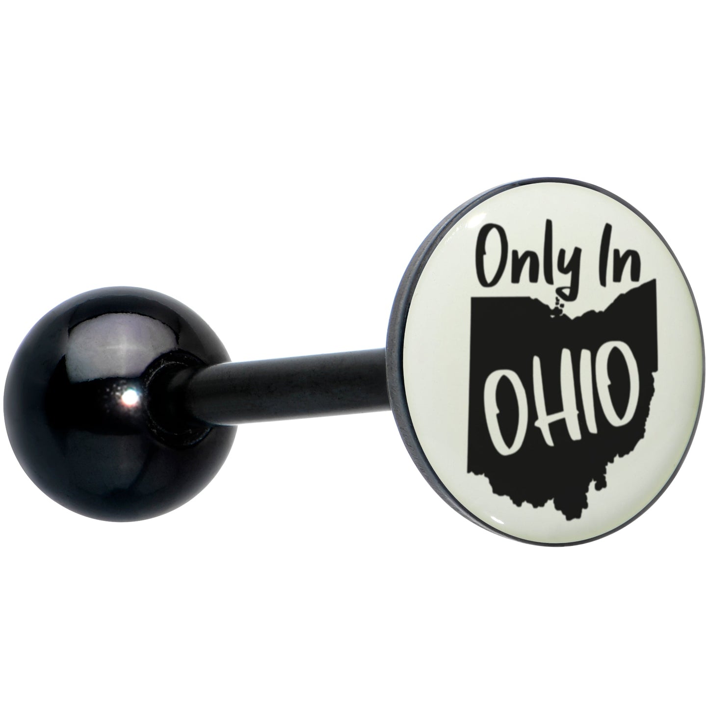 Glow in the Dark Black Anodized Only in Ohio Barbell Tongue Ring by Onyx O