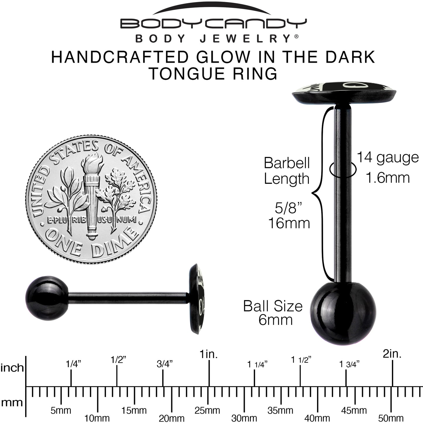 Glow in the Dark Black Anodized Only in Ohio Barbell Tongue Ring by Onyx O