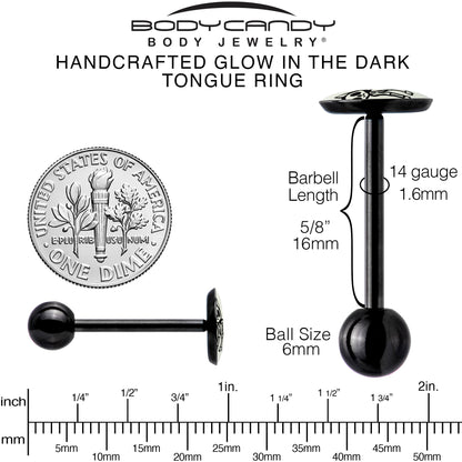 Glow in the Dark Black Anodized Skeleton Kitty Cat Barbell Tongue Ring by Onyx O
