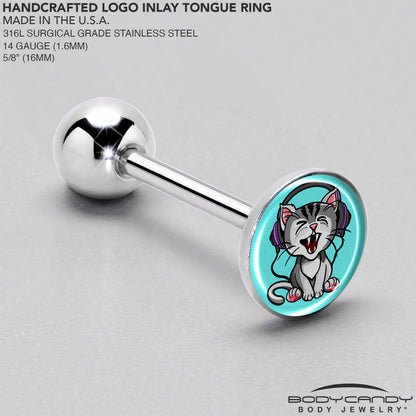Heavy Metal Kitty Cat Barbell Tongue Ring by Onyx O
