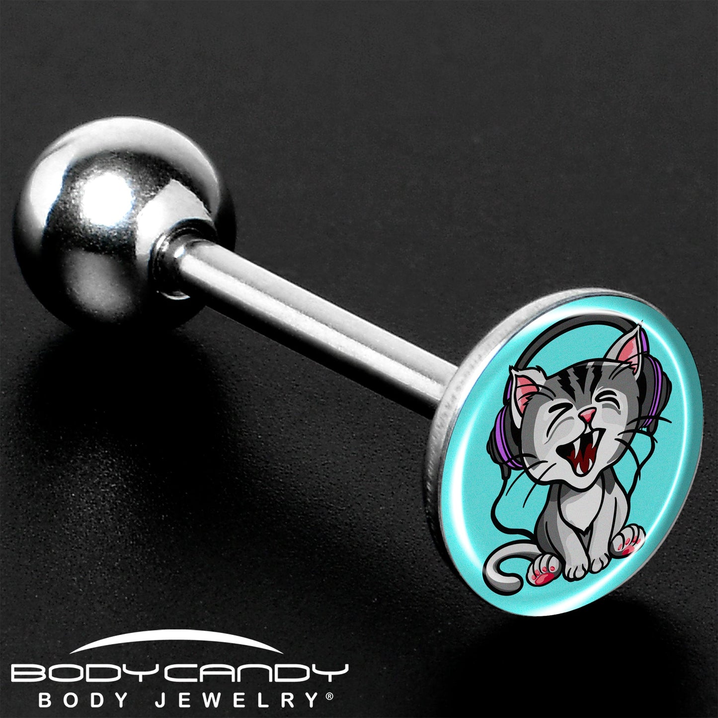 Heavy Metal Kitty Cat Barbell Tongue Ring by Onyx O
