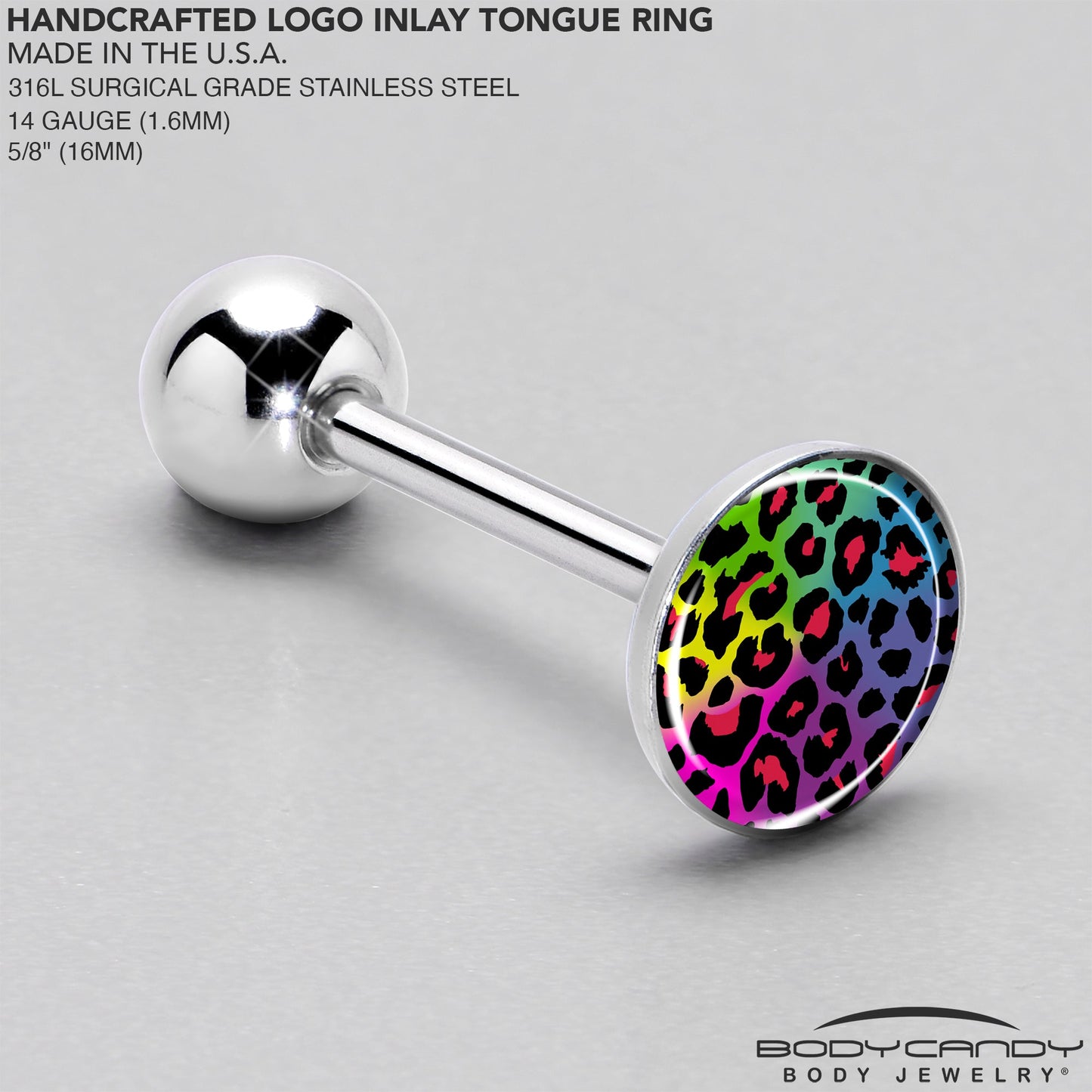 Rainbow Cheetah Print Barbell Tongue Ring by Onyx O