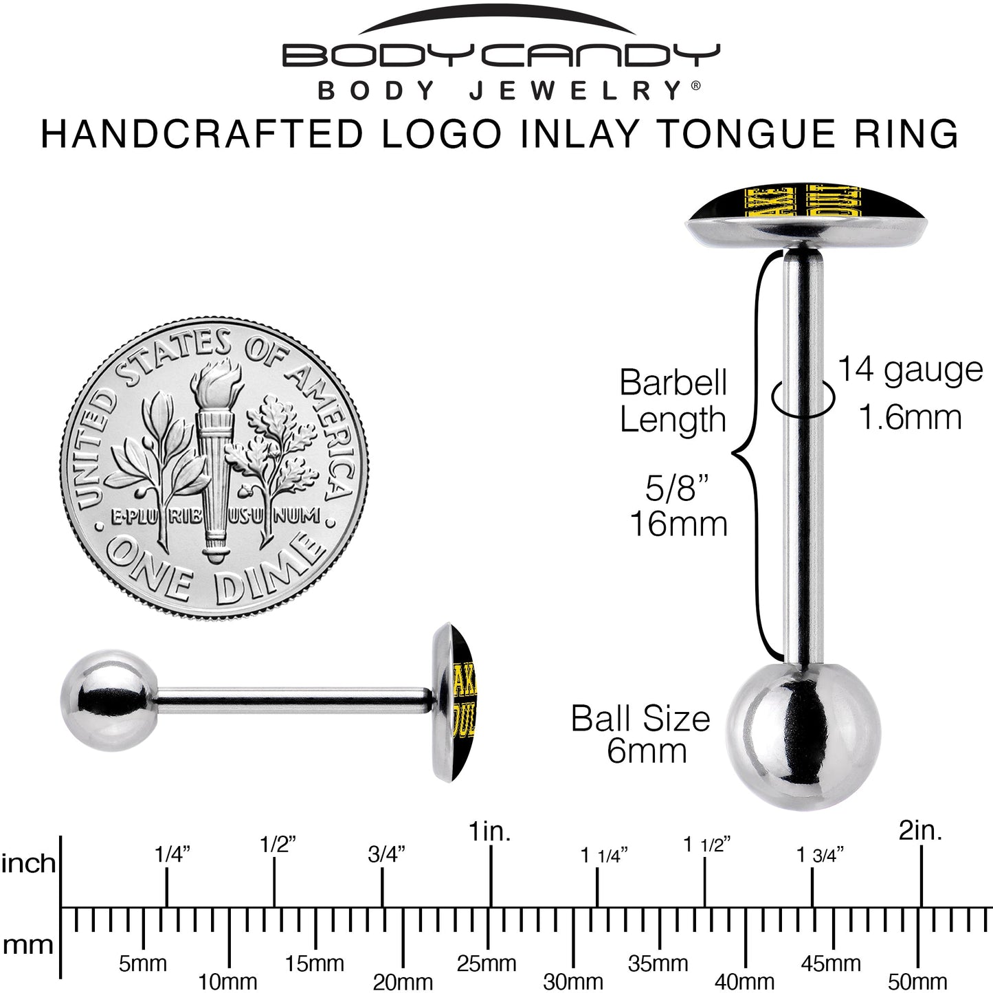 Black Yellow Fake Adult Barbell Tongue Ring by Onyx O