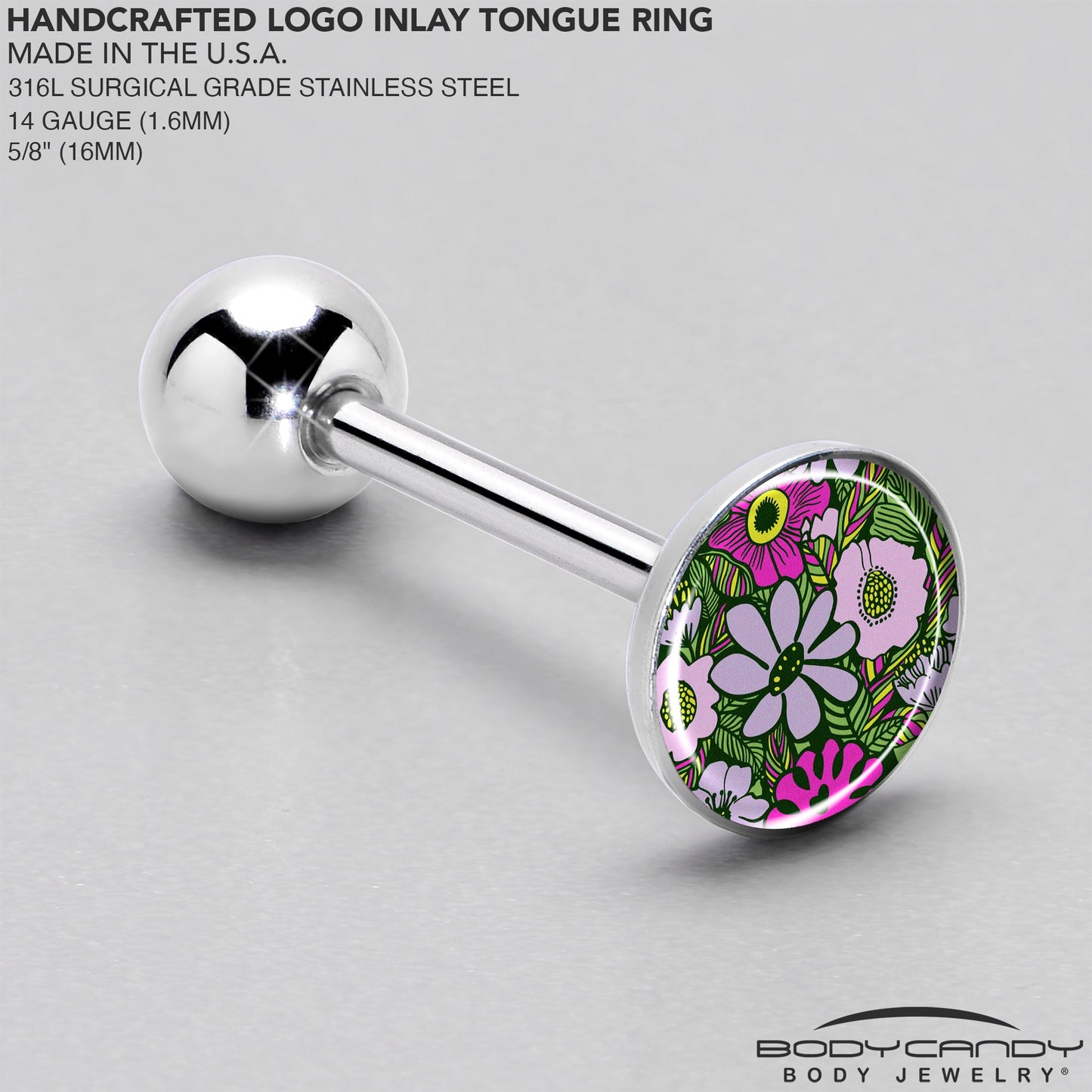 Blossom Creation Paradise of Pink Flowers Barbell Tongue Ring by Onyx O
