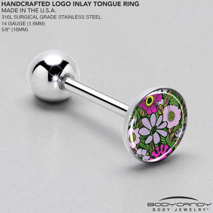Blossom Creation Paradise of Pink Flowers Barbell Tongue Ring by Onyx O
