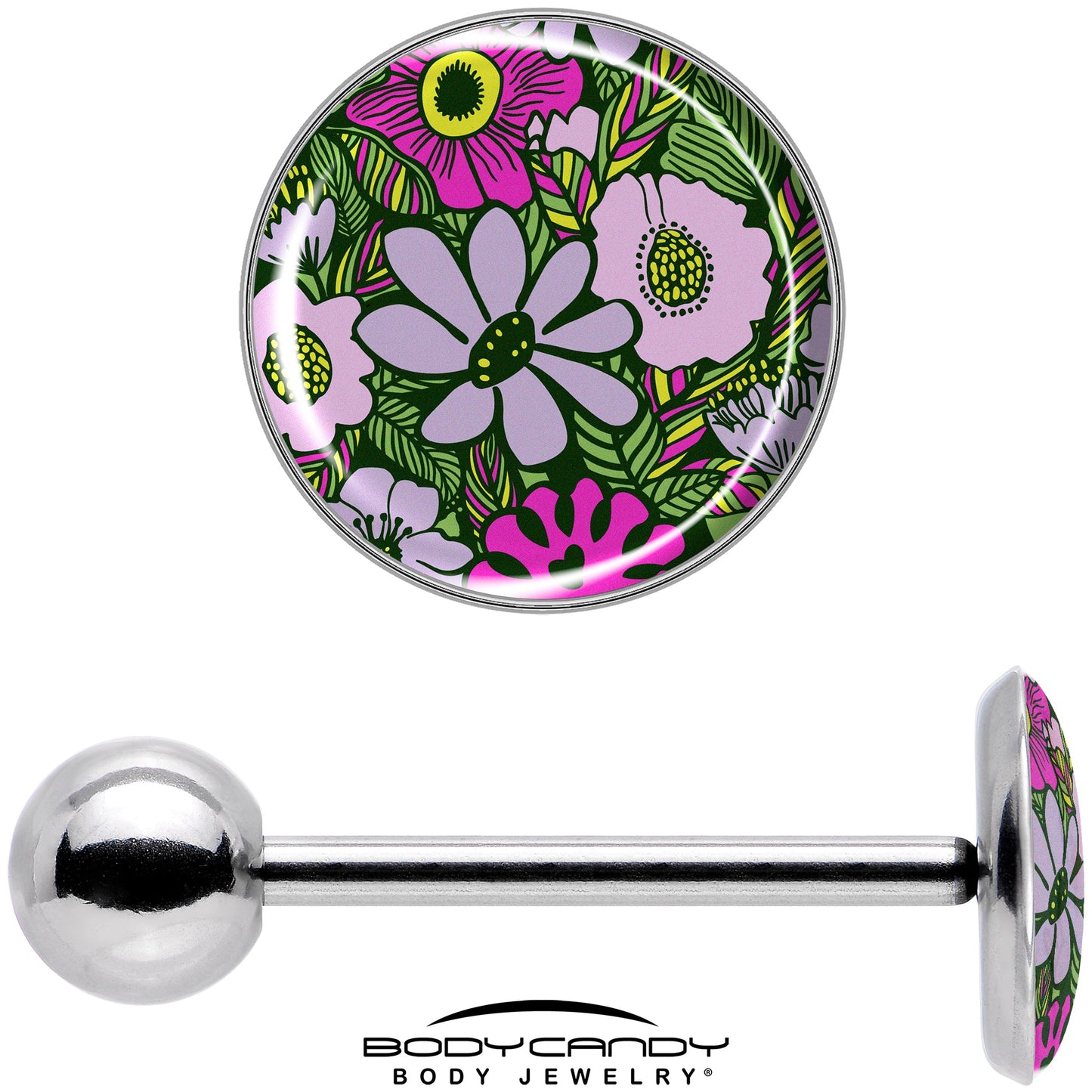 Blossom Creation Paradise of Pink Flowers Barbell Tongue Ring by Onyx O