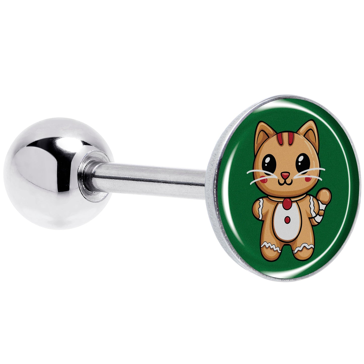Christmas Holiday Gingerbrread Kitty Cat Barbell Tongue Ring by Onyx O