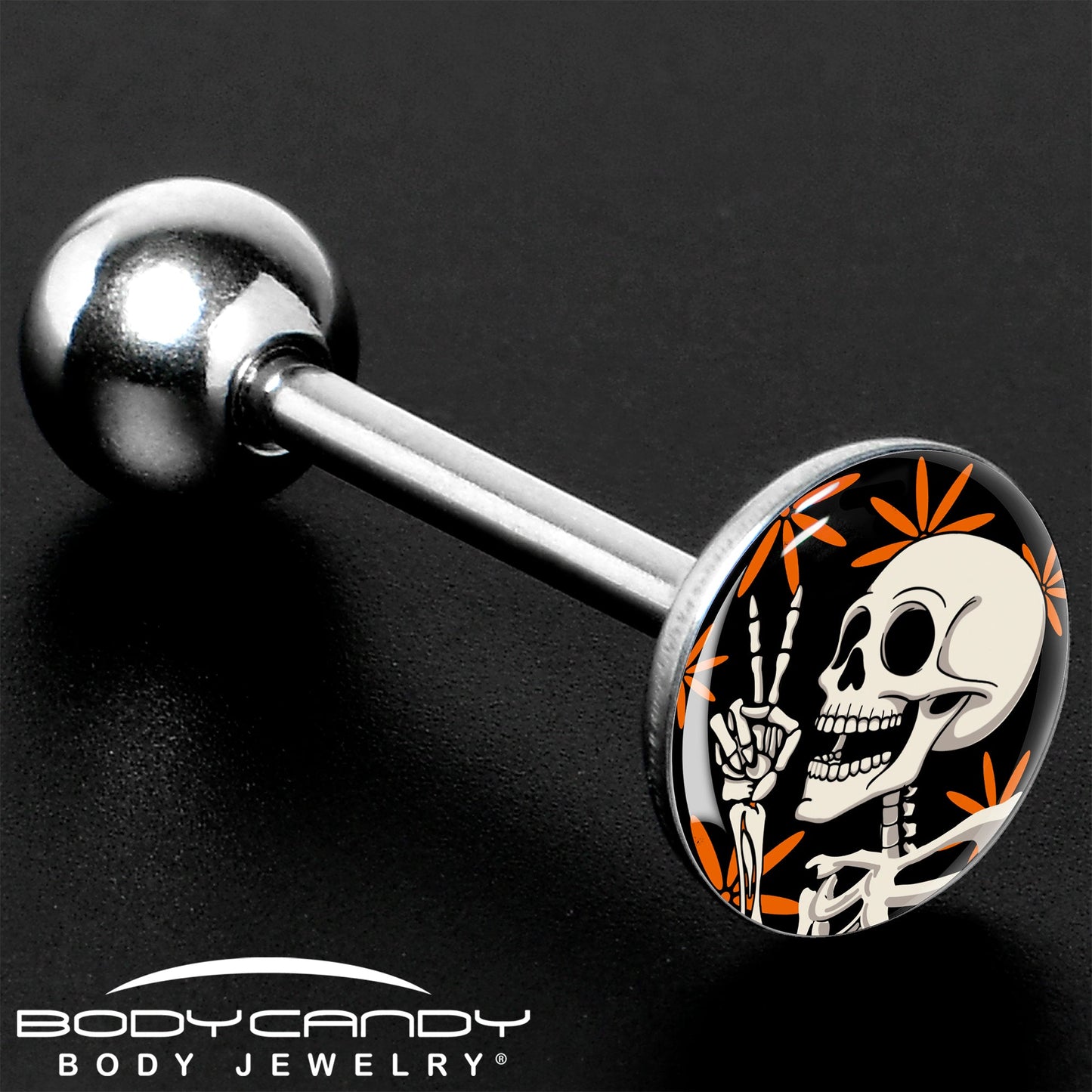 Peace Sign Skeleton Barbell Tongue Ring by Onyx O