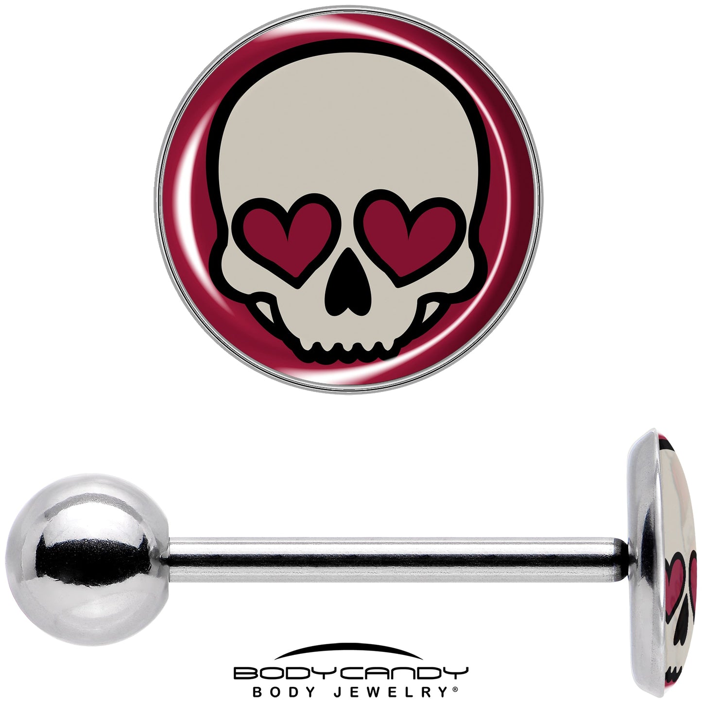 Valentine Heart Skull Barbell Tongue Ring