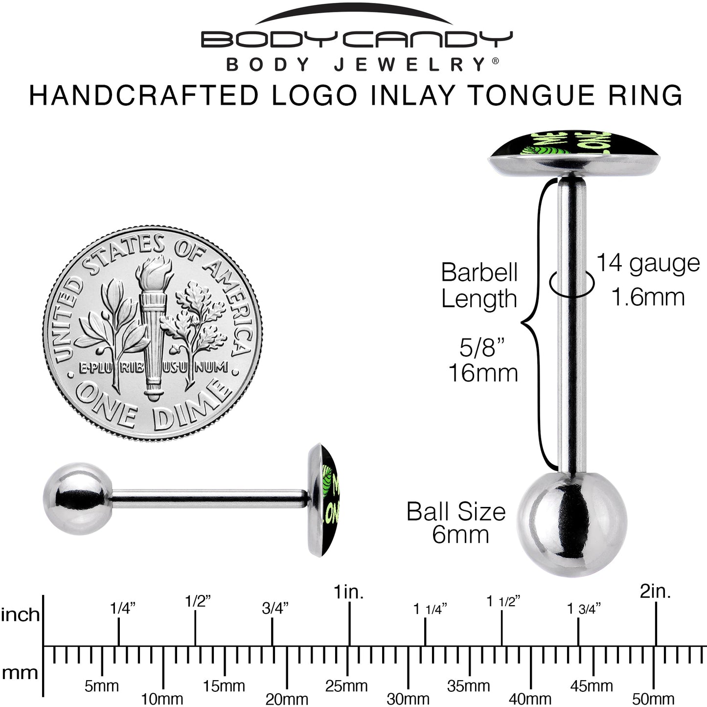 Black Green Leaf Me Alone Barbell Tongue Ring by Onyx O