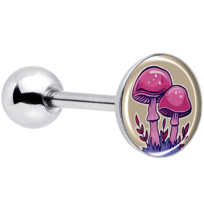 Artist Drawn Pink Mushrooms Barbell Tongue Ring by Onyx O