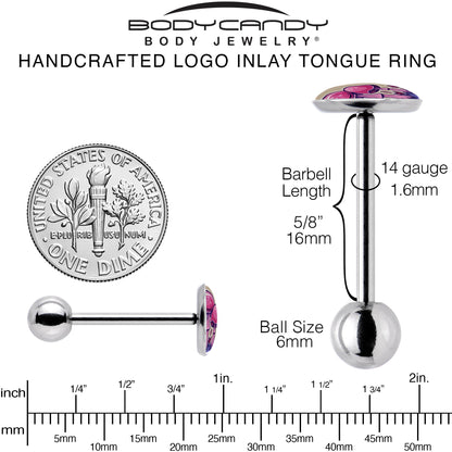 Artist Drawn Pink Mushrooms Barbell Tongue Ring by Onyx O