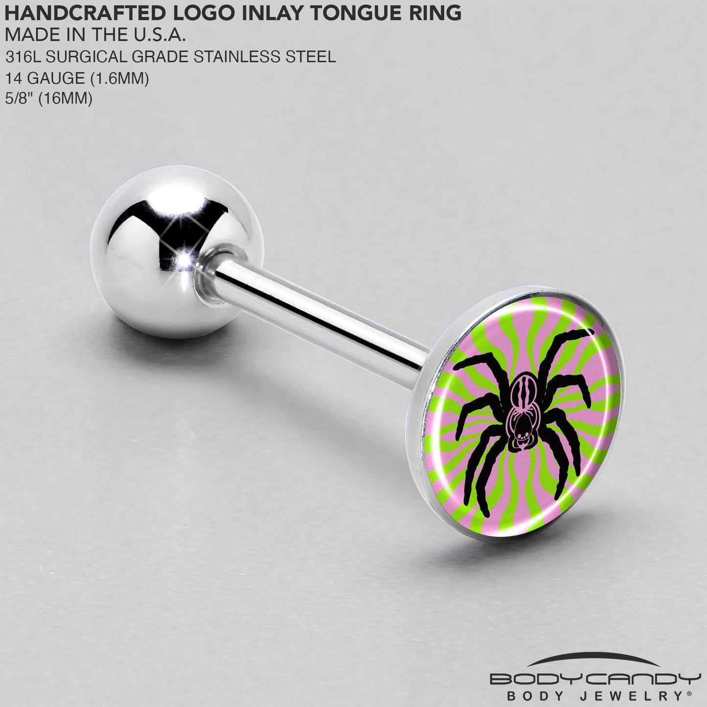 Psychedelic Spider Barbell Tongue Ring by Onyx O