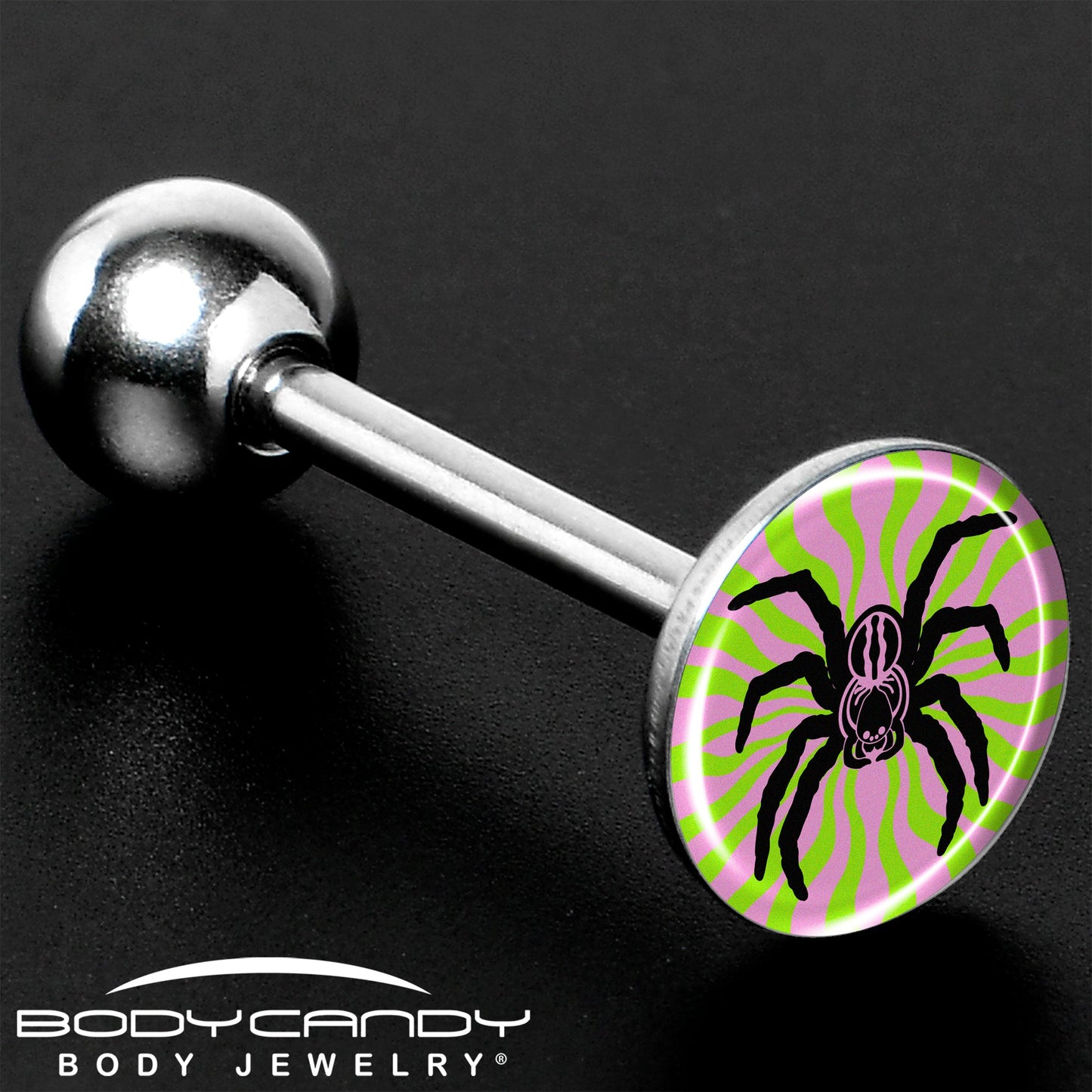 Psychedelic Spider Barbell Tongue Ring by Onyx O