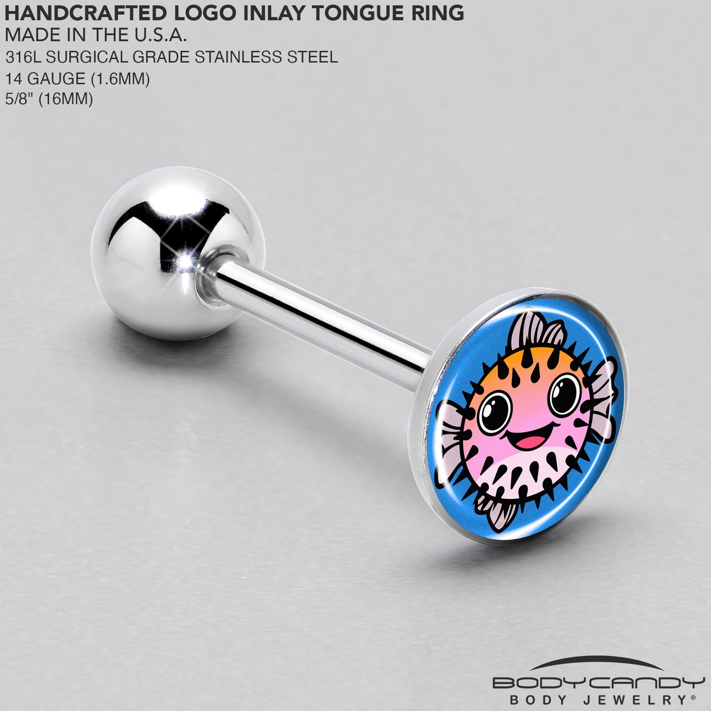 Swimming Pink Pufferfish Barbell Tongue Ring by Onyx O