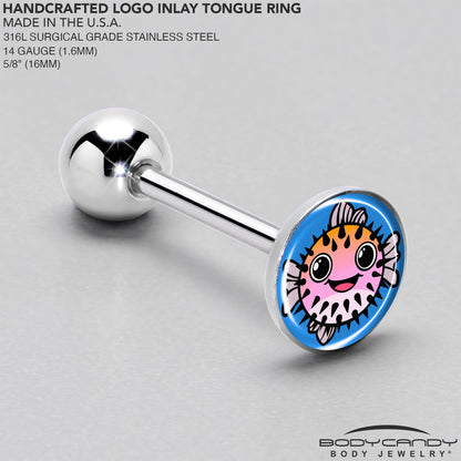 Swimming Pink Pufferfish Barbell Tongue Ring by Onyx O