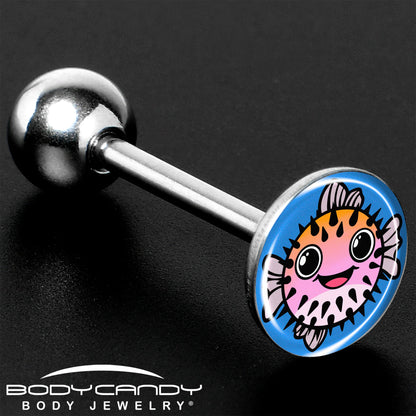 Swimming Pink Pufferfish Barbell Tongue Ring by Onyx O