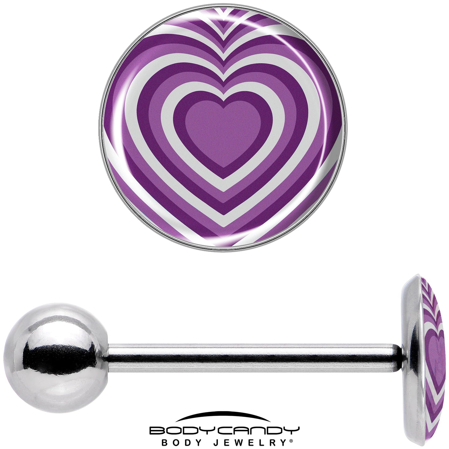 Purple Retro Heart Barbell Tongue Ring by Onyx O