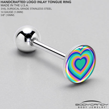 Rainbow Retro Heart Barbell Tongue Ring by Onyx O