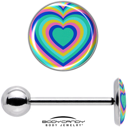 Rainbow Retro Heart Barbell Tongue Ring by Onyx O