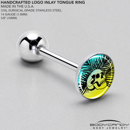 Blue Haze Sunset Skull and Palms Barbell Tongue Ring by Onyx O