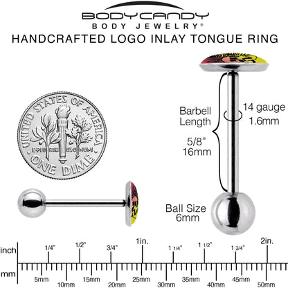 Red Haze Sunset Skull and Palms Barbell Tongue Ring by Onyx O