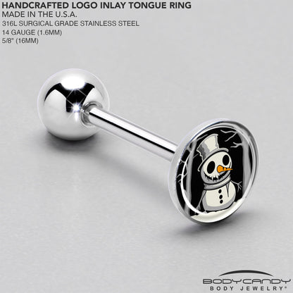 Christmas Holiday Spooky Snowman Barbell Tongue Ring by Onyx O