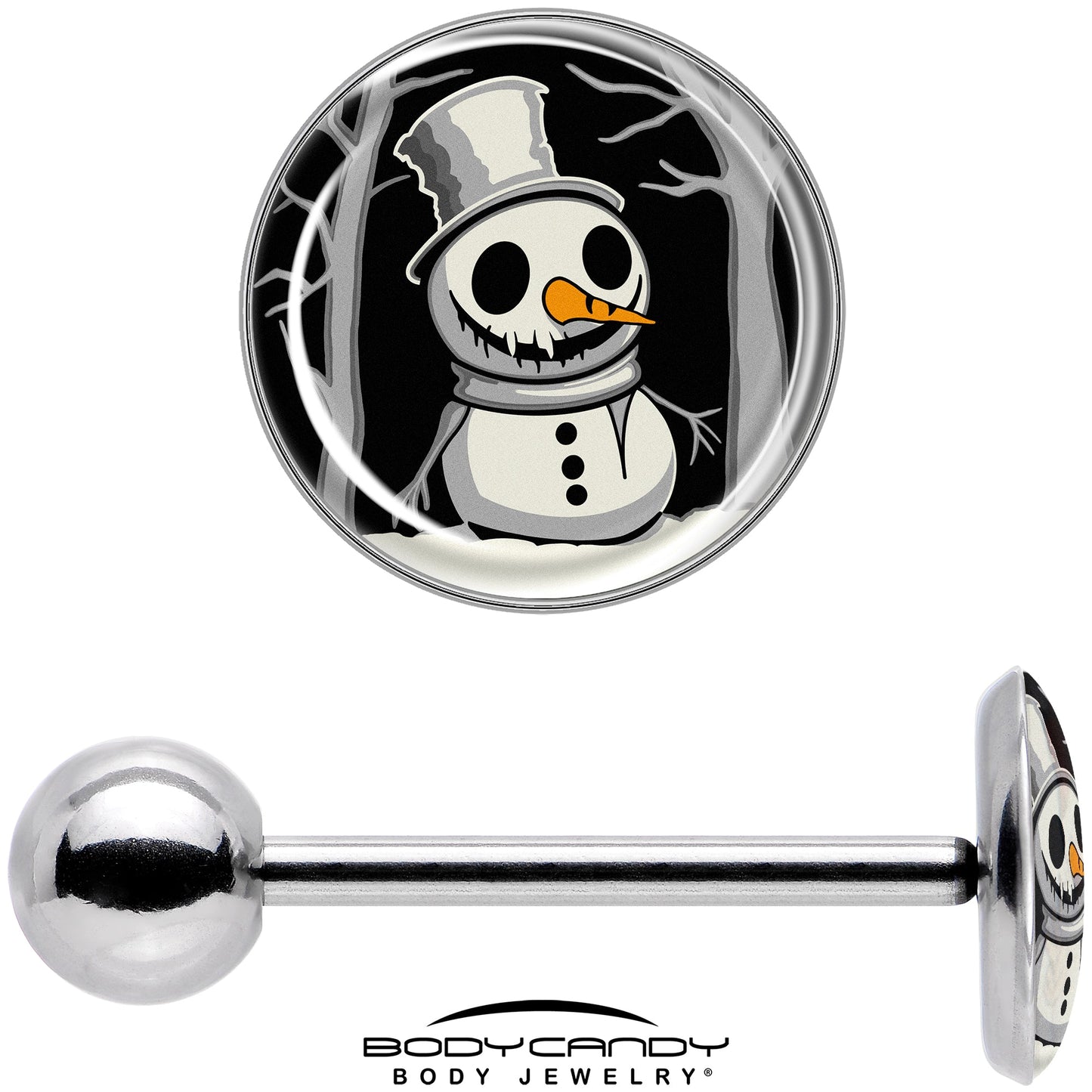 Christmas Holiday Spooky Snowman Barbell Tongue Ring by Onyx O