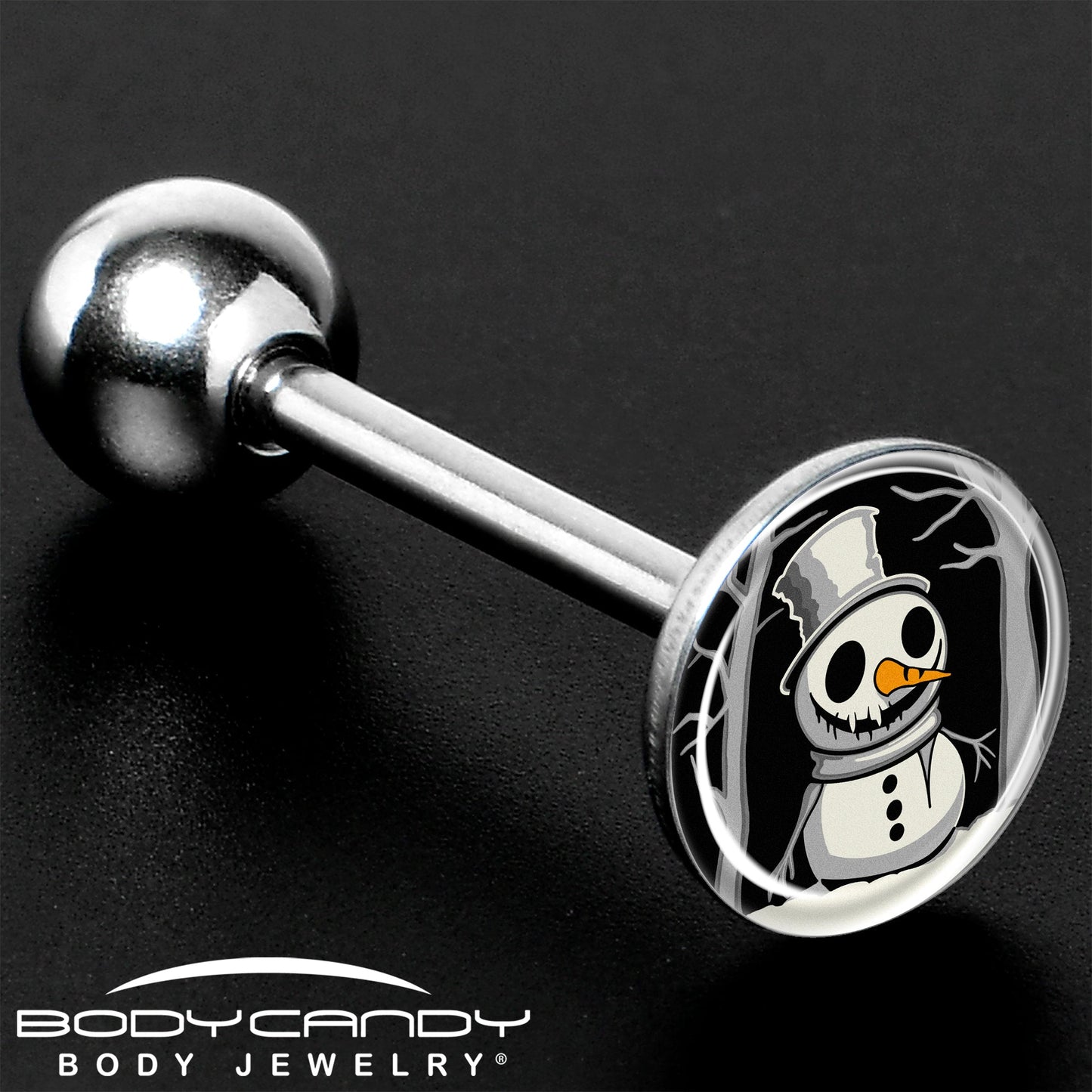 Christmas Holiday Spooky Snowman Barbell Tongue Ring by Onyx O