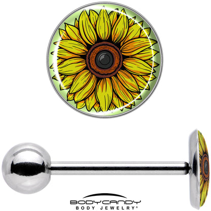 Blossom Creation Yellow Sunflower Barbell Tongue Ring by Onyx O