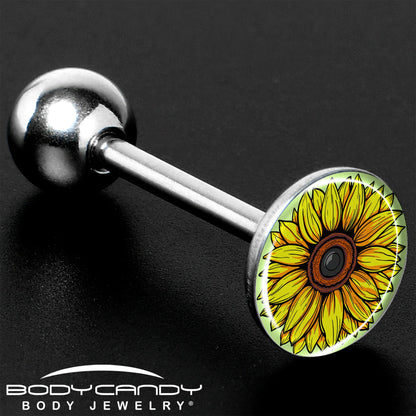 Blossom Creation Yellow Sunflower Barbell Tongue Ring by Onyx O
