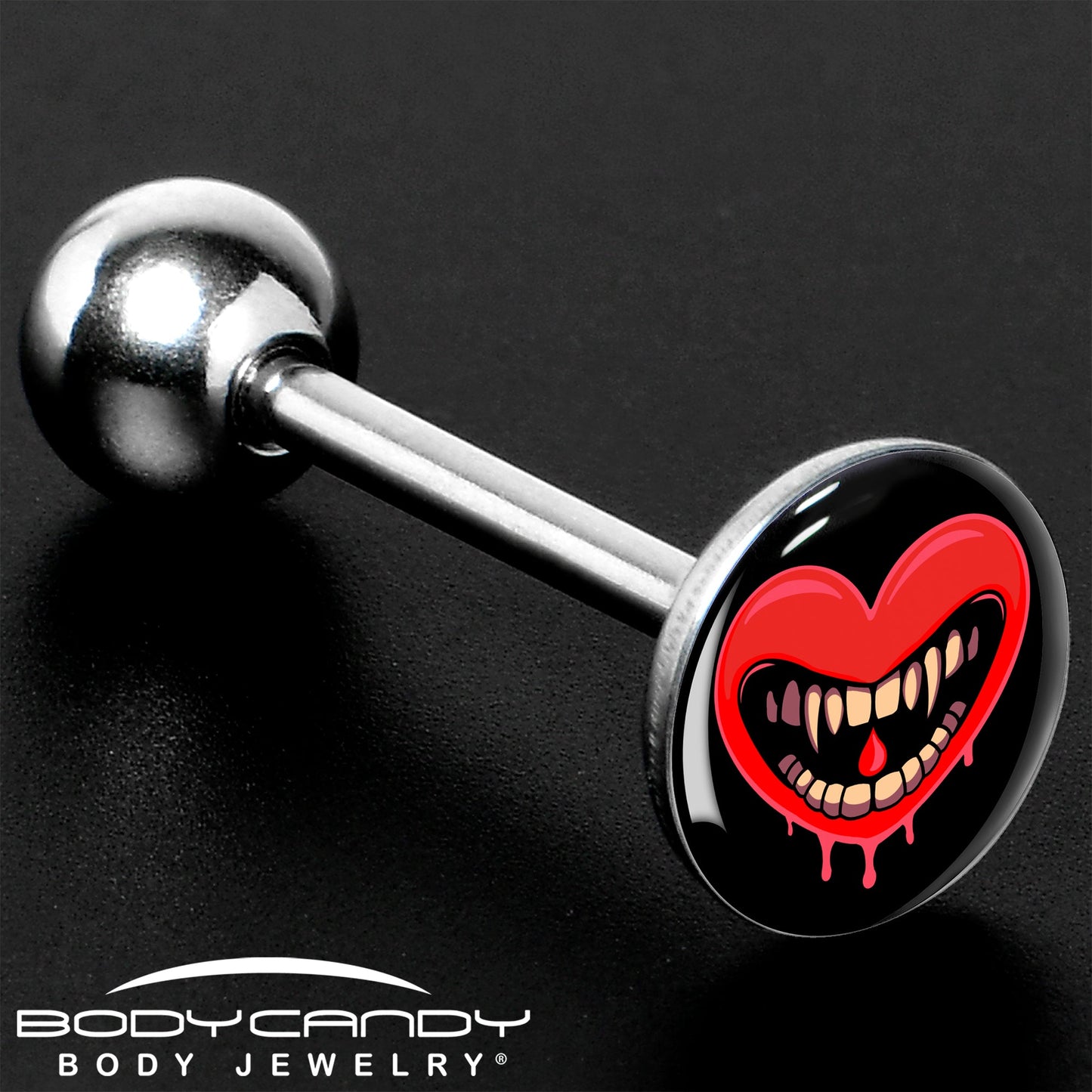 Valentine Heart Vampire Barbell Tongue Ring