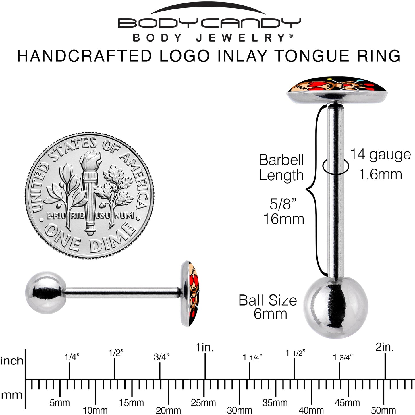 Valentine Heart Voodoo Doll Barbell Tongue Ring