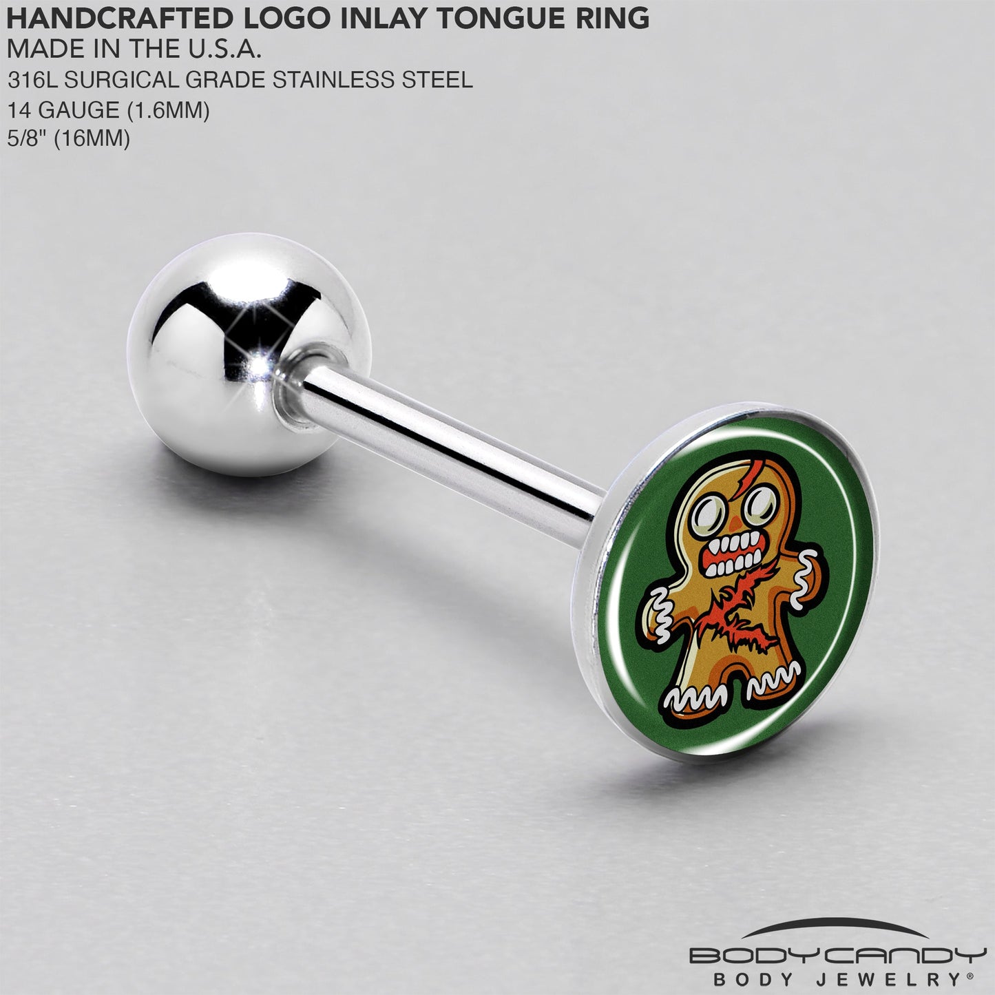 Christmas Holiday Zombie Gingergread Man Barbell Tongue Ring by Onyx O