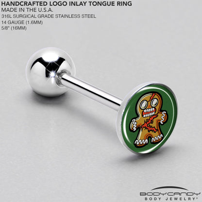 Christmas Holiday Zombie Gingergread Man Barbell Tongue Ring by Onyx O
