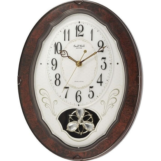 Decorative wall clock with wooden frame and floral design on a white background