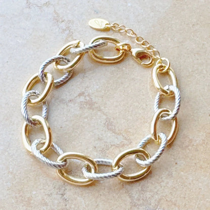 Cabled Texture Two Tone Chain Bracelet