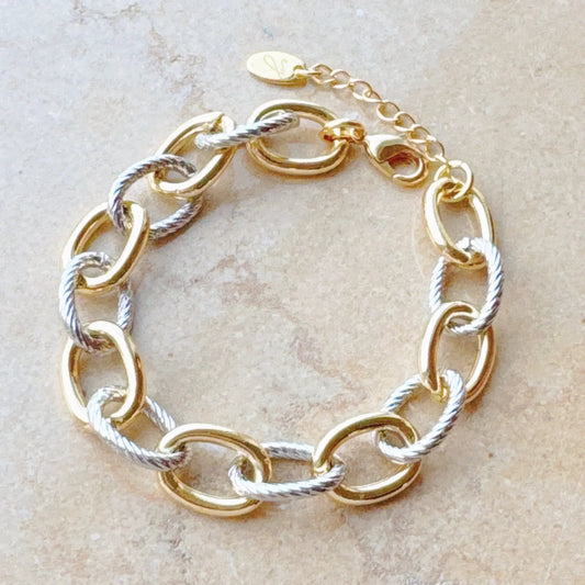 Cabled Texture Two Tone Chain Bracelet
