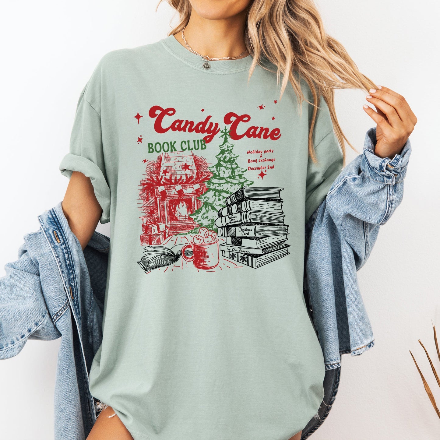 Candy Cane Book Club, Christmas, Reading, Winter, Santa, Xmas Tshirt Comfort Colors T-Shirt