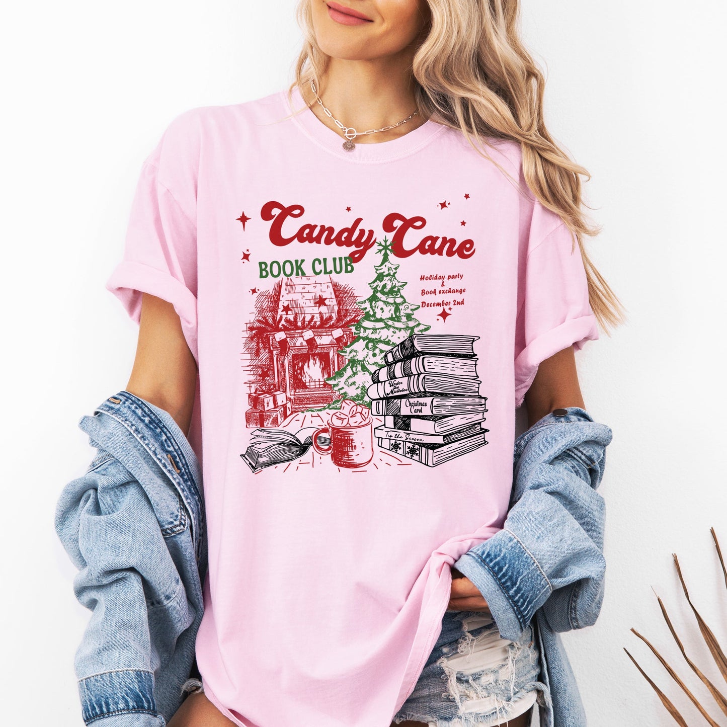 Candy Cane Book Club, Christmas, Reading, Winter, Santa, Xmas Tshirt Comfort Colors T-Shirt