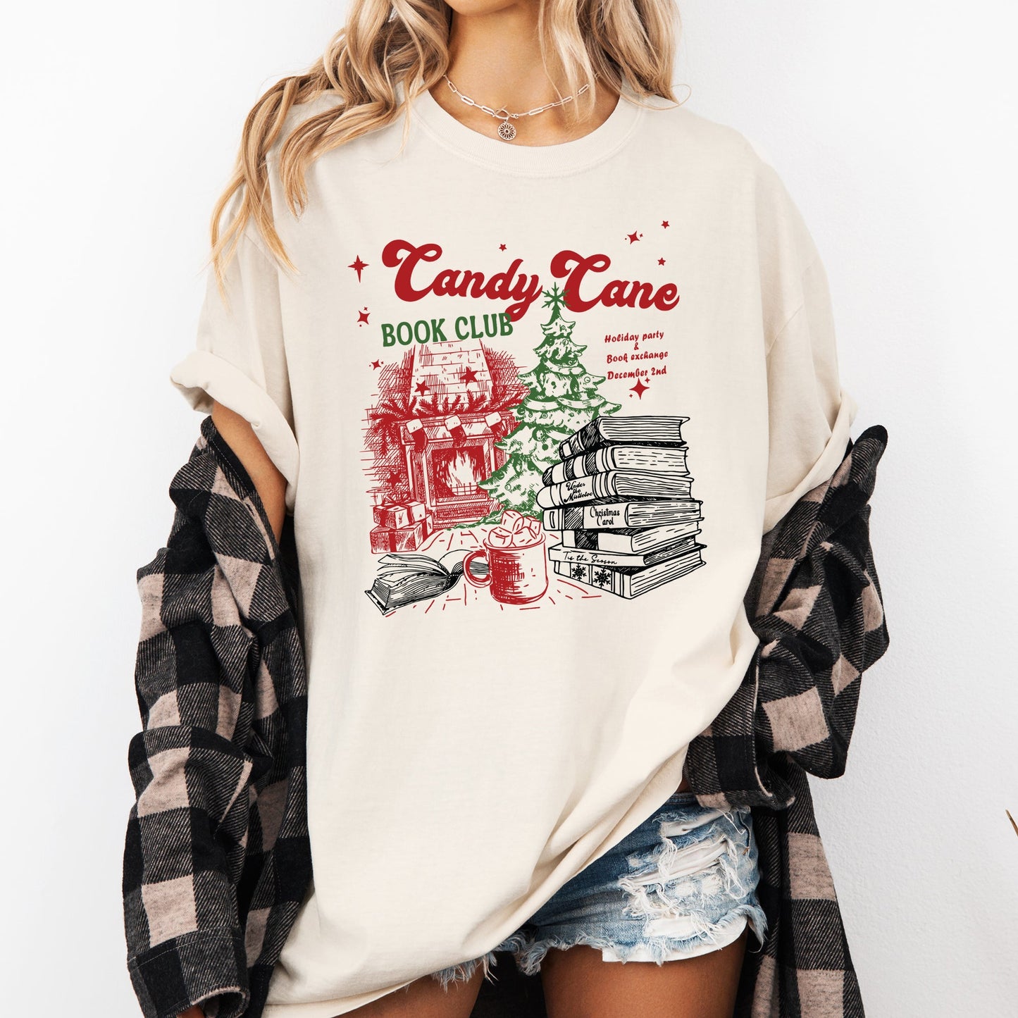 Candy Cane Book Club, Christmas, Reading, Winter, Santa, Xmas Tshirt Comfort Colors T-Shirt